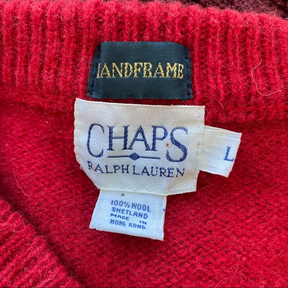 Vintage red Shetland wool Ralph Lauren Chaps v-neck sweater ❤️ - Picture 6 of 7